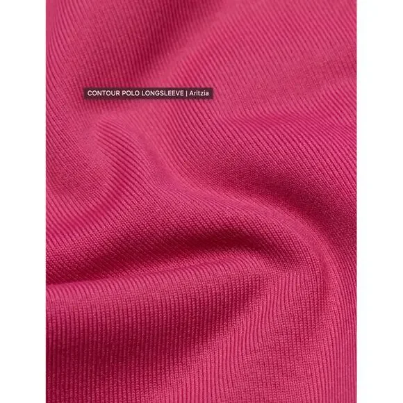 BABATON Pink Collared Contour Cropped Long Sleeve Polo // XS - Picture 2 of 9